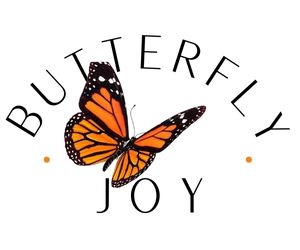 Butterfly joy logo with monarch butterfly